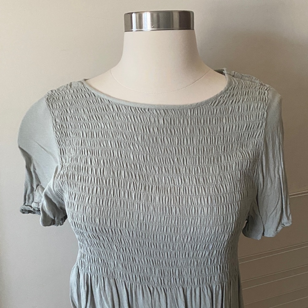 Green Smocked Short Sleeve Top